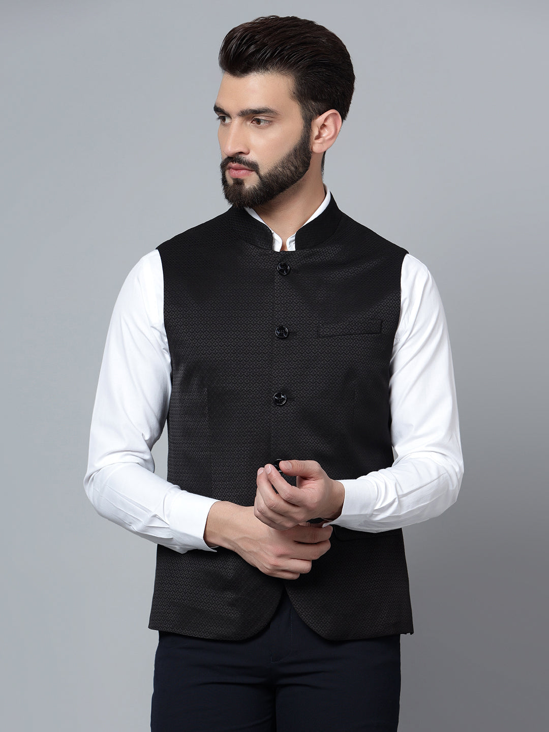 Cantabil Men Black Waist Coat (7121536680075)