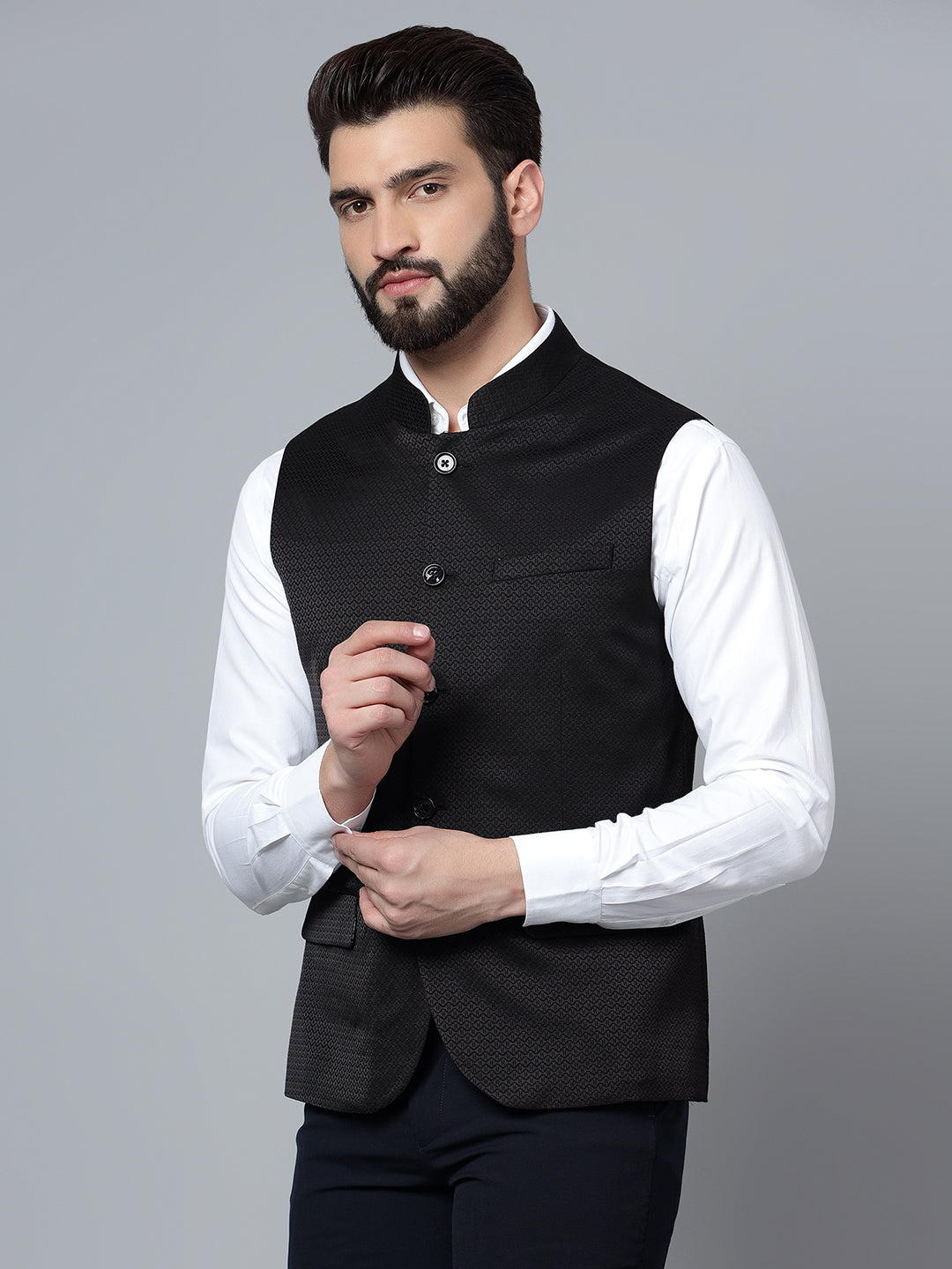 Cantabil Men Black Waist Coat (7121536680075)