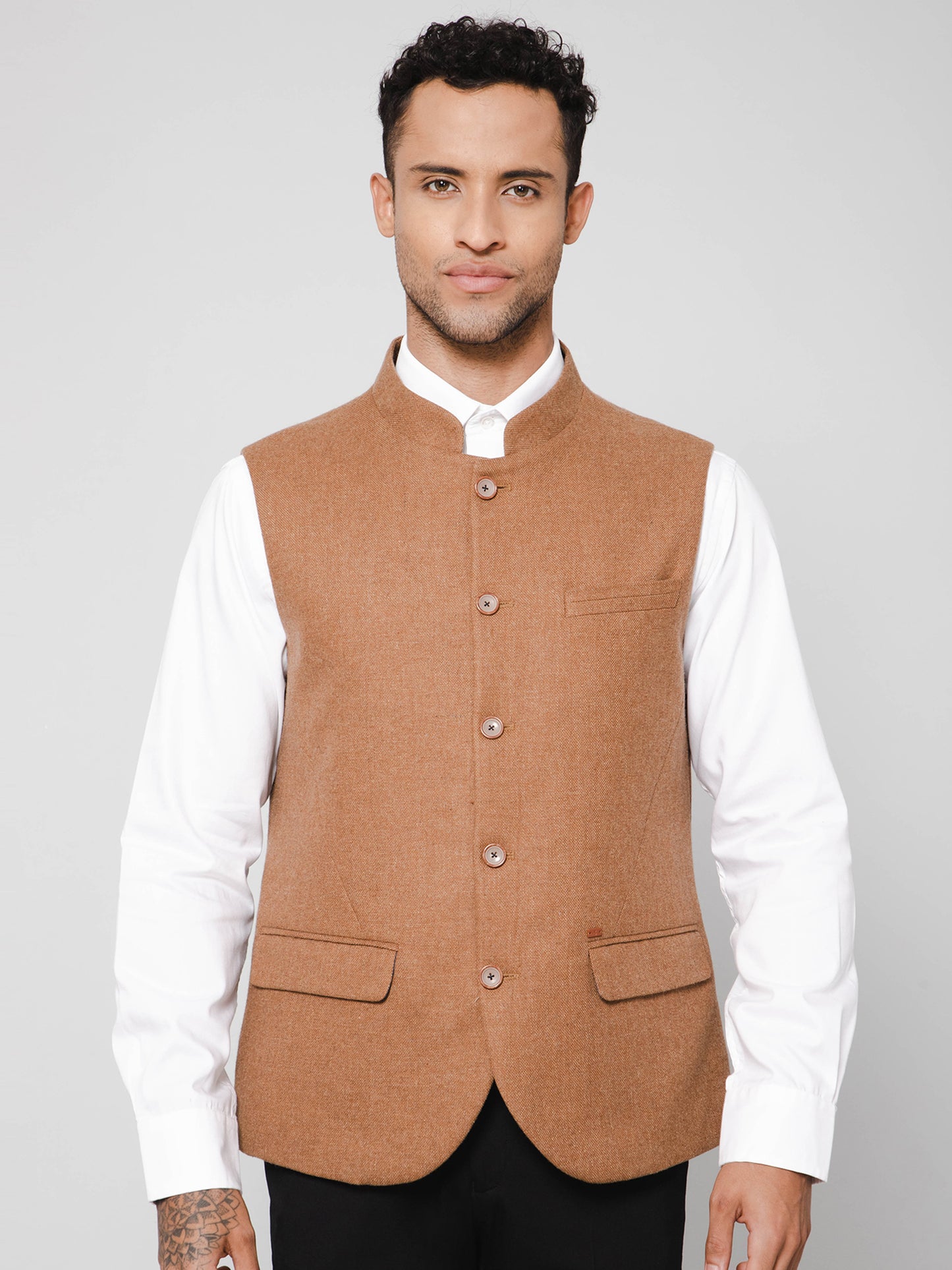 Cantabil Men Camel Brown Waist Coat (7114266771595)