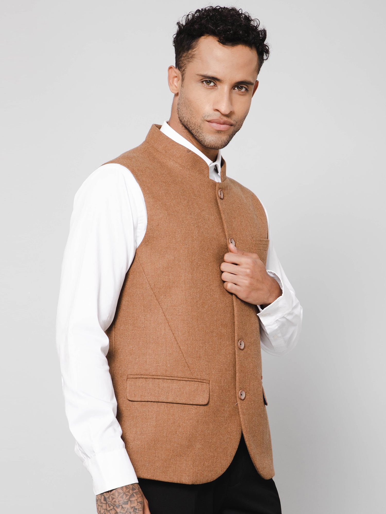 Cantabil Men Camel Brown Waist Coat (7114266771595)