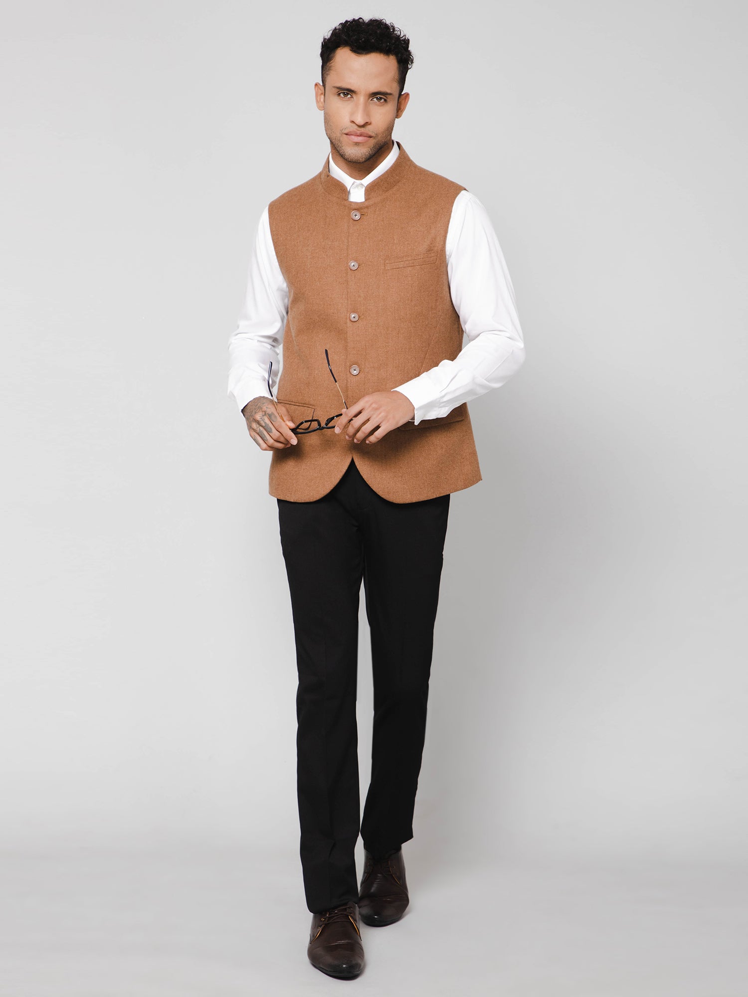 Cantabil Men Camel Brown Waist Coat (7114266771595)