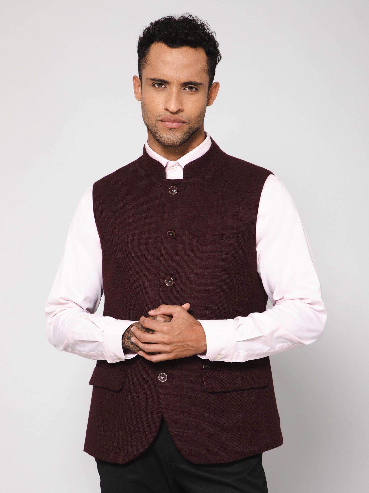 Cantabil Men Wine Waist Coat (7114269851787)