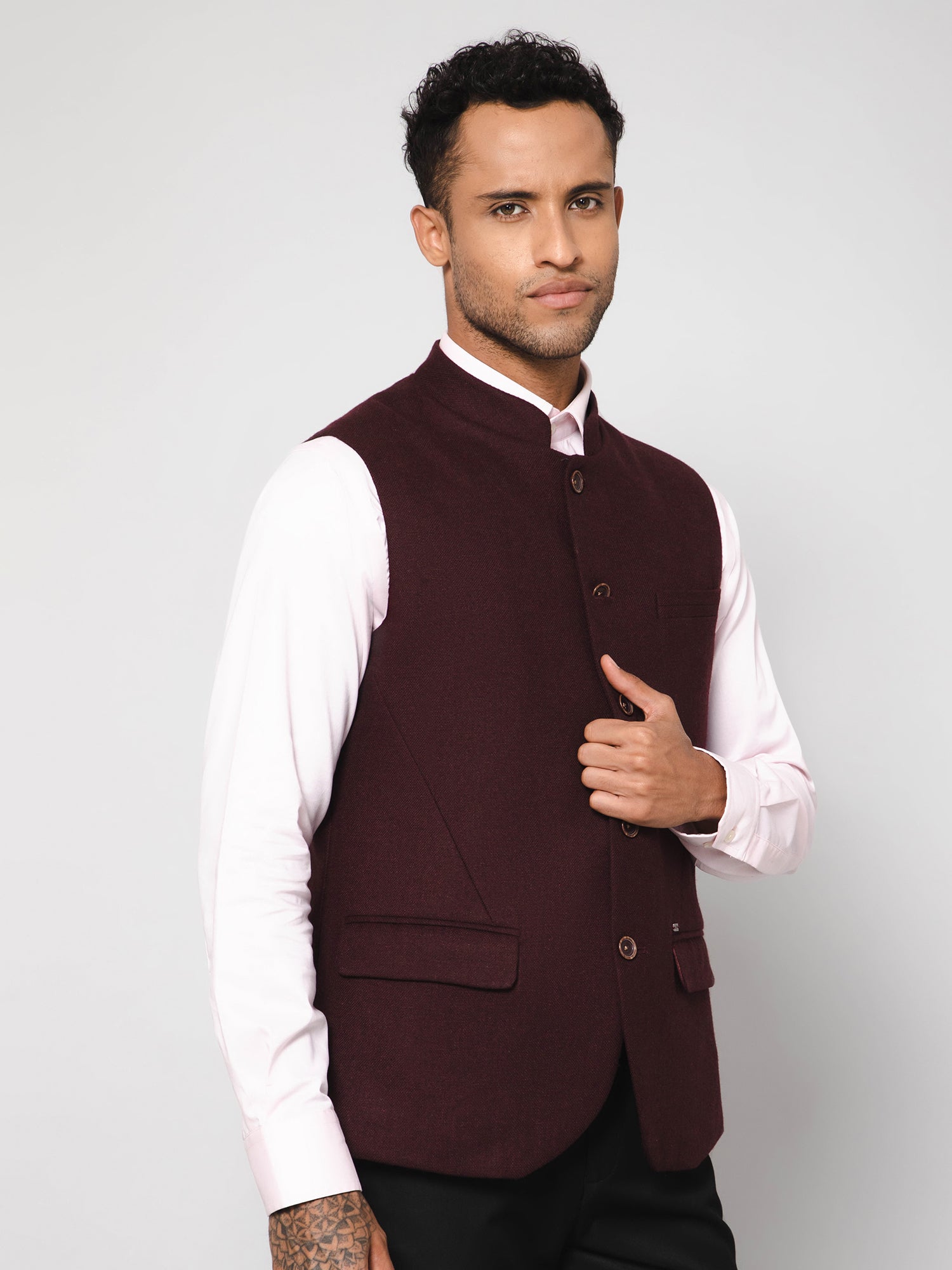 Cantabil Men Wine Waist Coat (7114269851787)