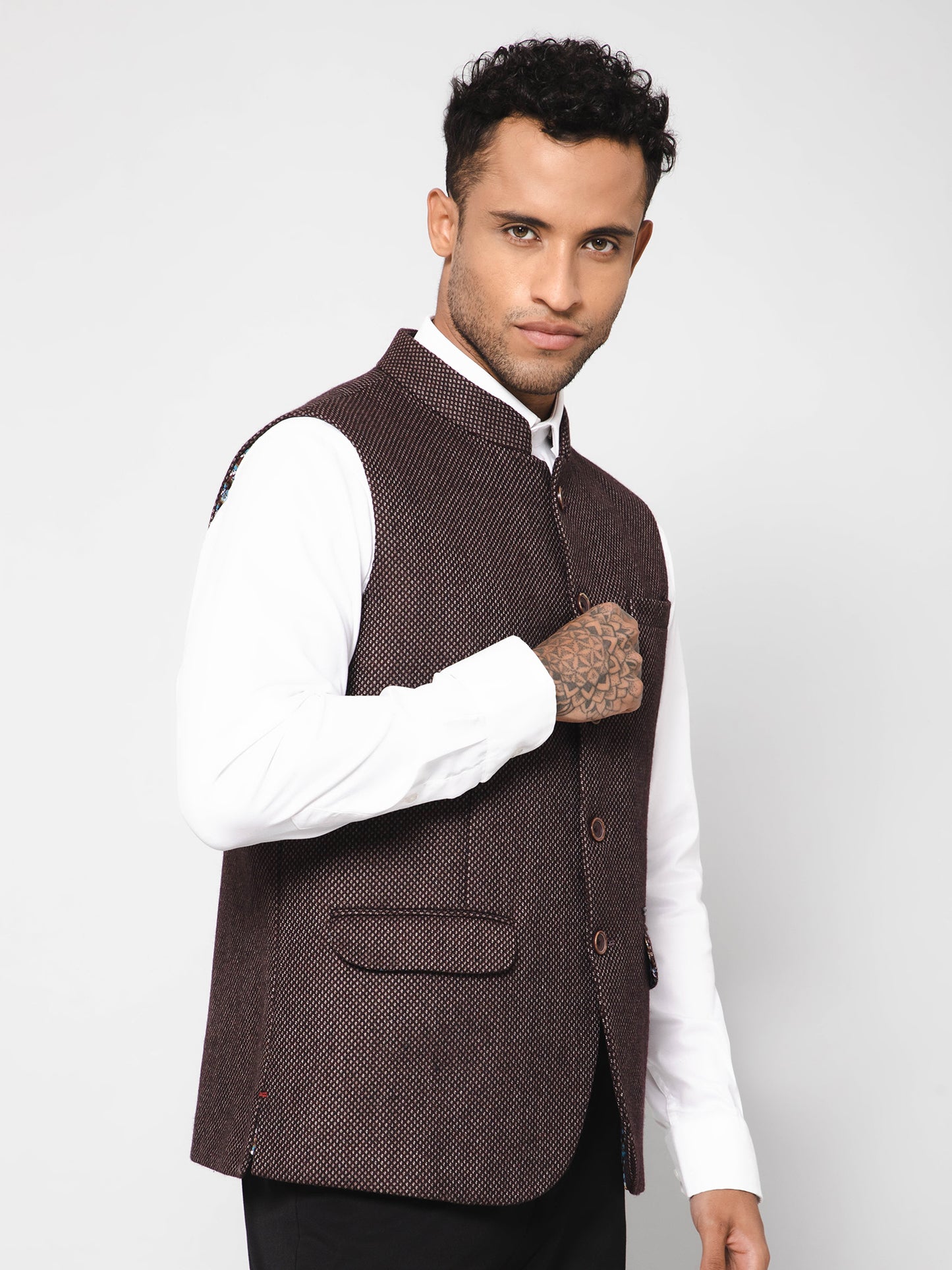 Cantabil Men Wine Waist Coat (7114271490187)