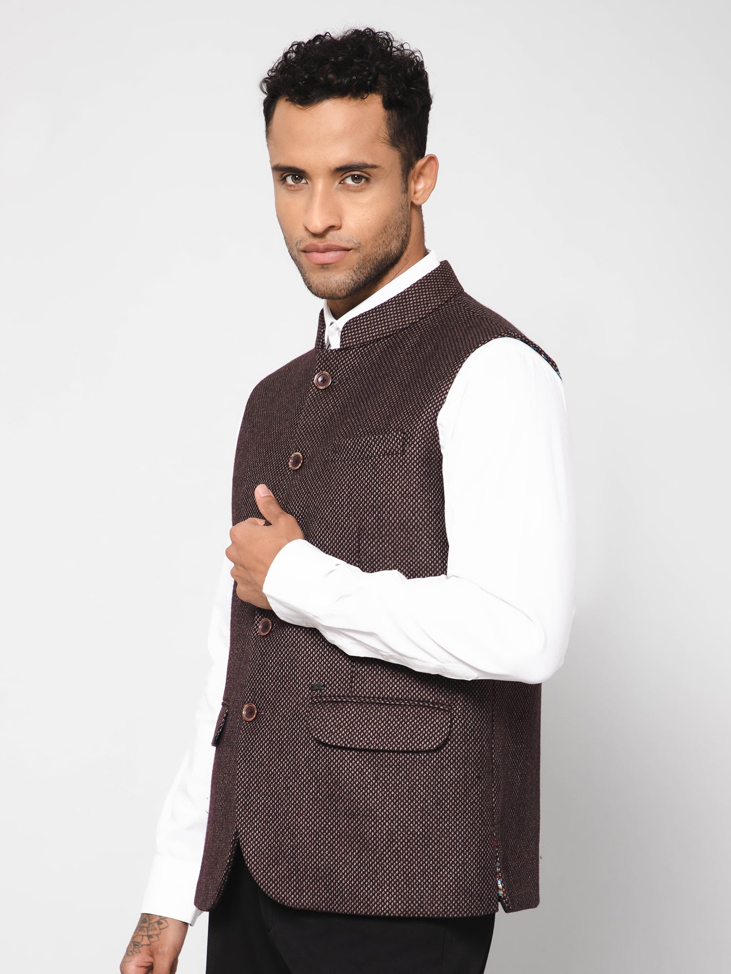 Cantabil Men Wine Waist Coat (7114271490187)