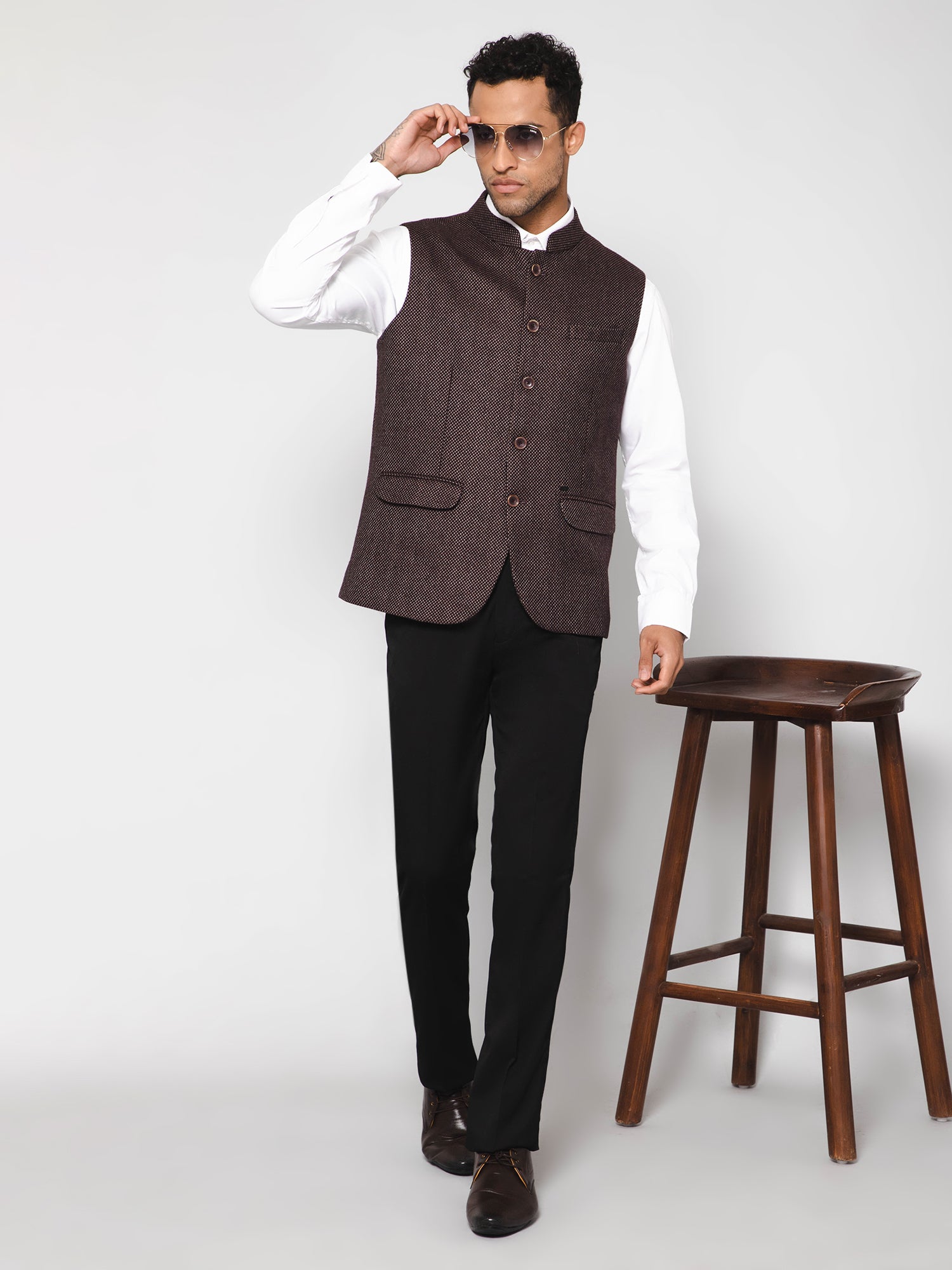 Cantabil Men Wine Waist Coat (7114271490187)